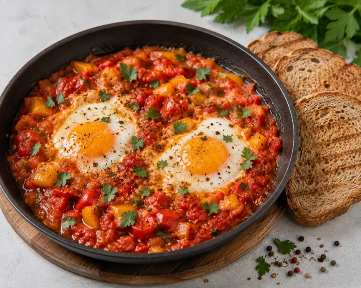 Шакшука с цельнозерновым хлебом